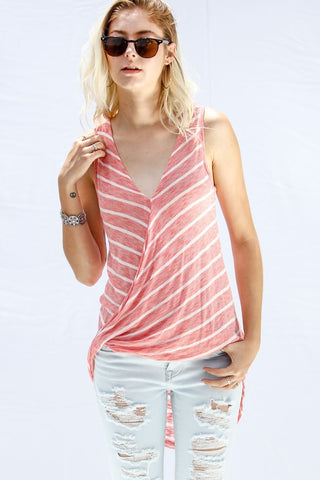 Front View Stripe Sleeveless Top With Twist Detail - Pink at Misty Boutique 