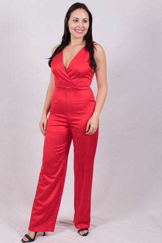 Front View Forever In Love Jumpsuit in Red  at Misty Boutique 