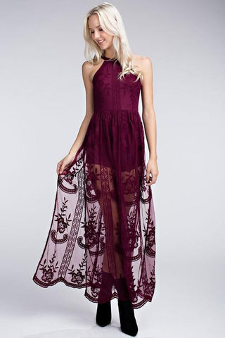 Front View Wine Maxi Dresses at Misty Boutique