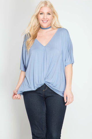 Front View Misty Blue Front Twist Top at Misty Boutique 