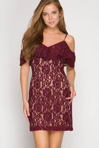 Front View Wine tasting Lace Dress at Misty Boutique