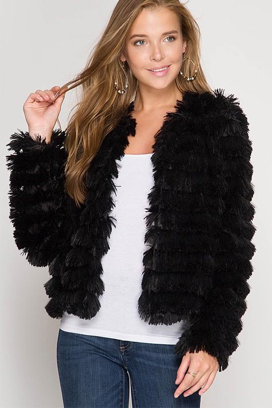 Black Layered Fur Jacket