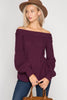 Front View Purple Balloon Sleeve Off Shoulder at Misty Boutique 