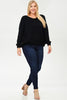 Front View Lace-up Back Plus Size V Neck Sweater at Misty Boutique