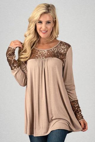 Front View Long Sleeve Top with Sequins Details at Misty Boutique 