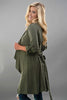 Side View Olive Long Cardigan With Roll Up Sleeve at Misty Boutique 