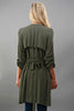 Back View Olive Long Cardigan With Roll Up Sleeve at Misty Boutique 
