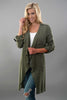 Front View Olive Long Cardigan With Roll Up Sleeve at Misty Boutique 