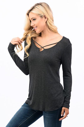 Front View Criss Cross Front Tops - Grey at Misty Boutique 