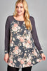 Front View Everywhere I Go Tunic Top - Grey/Floral  at Misty Boutique 