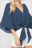 Front View Polka Dot Tie Front Top - Navy at Misty Boutique 