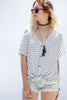 Front View Women Striped Top - Grey and White  at Misty Boutique