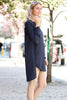Side View Perfect Dual Long Side Split Shirt - Navy at Misty Boutique