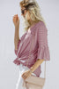 Side View Tie Front Top - Pink and White at Misty Boutique 