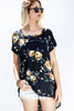Front View Floral Print Short Sleeve Top - Black at Misty Boutique 