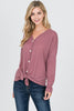Front View Waffle Tie Front Top - Deep Mauve at Misty Boutique 