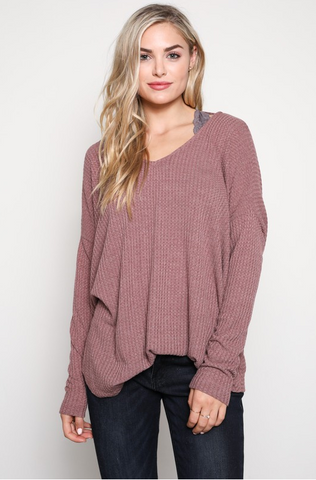 Front View Open Back Sweater - Mauve at Misty Boutique 