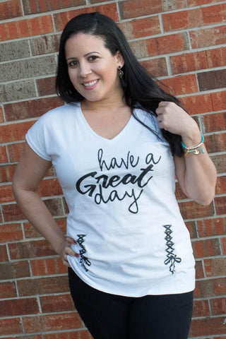 Front View Wishing You A Great Day Graphic White Tee at Misty Boutique 