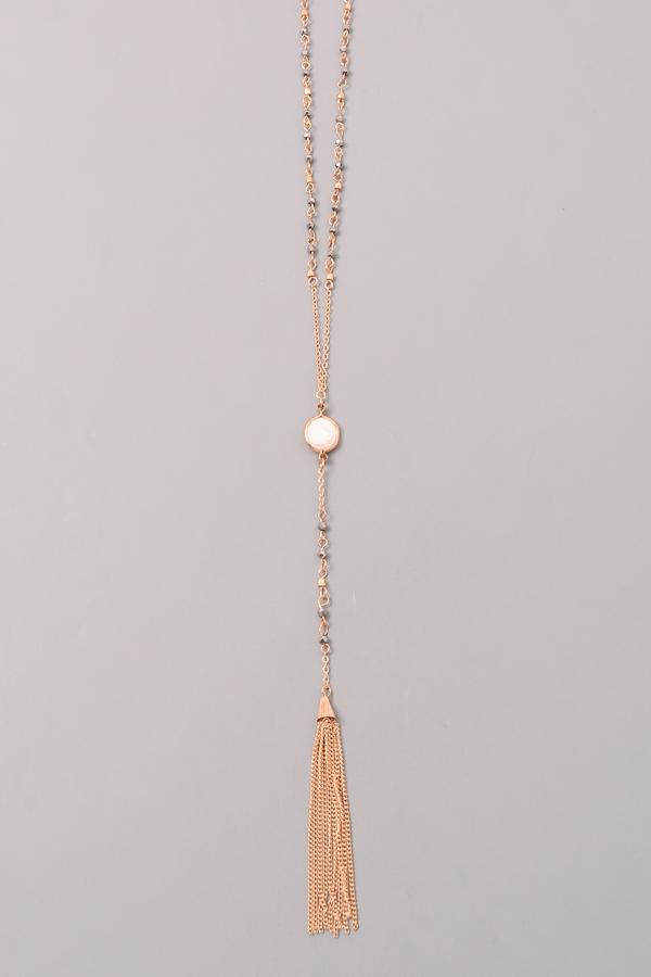 Elongated Chain Tassel Necklace